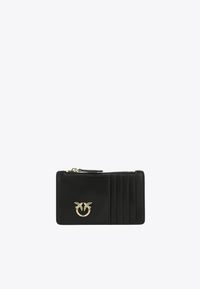 Pinko Love Birds Leather Cardholder In Black