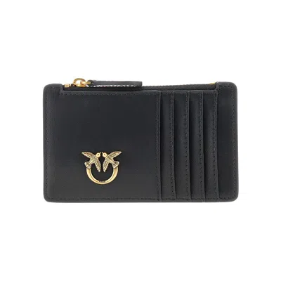 Pinko 'love Birds' Leather Cardholder In Black