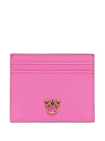 Pinko Love Birds Leather Cardholder In Pink