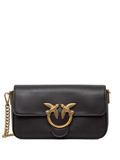 Pinko Love Birds Leather Crossbody Bag In Black