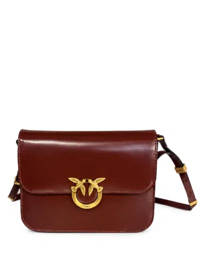 Pinko Love Birds Leather Crossbody Bag In Burgundy