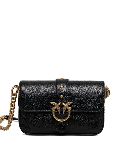 Pinko Love Birds Leather Mini Crossbody Bag In Black