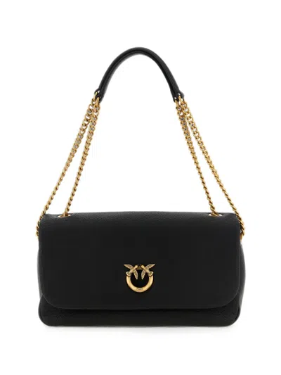 Pinko Love Birds Leather Shoulder Bag In Black