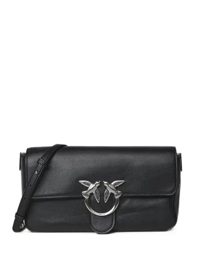 Pinko Love Birds Leather Shoulder Bag In Purple