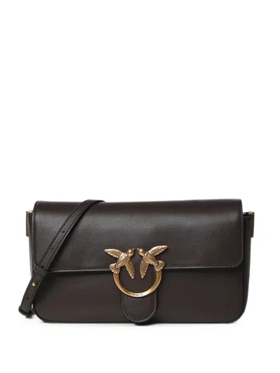 Pinko Love Birds Leather Shoulder Bag In Black