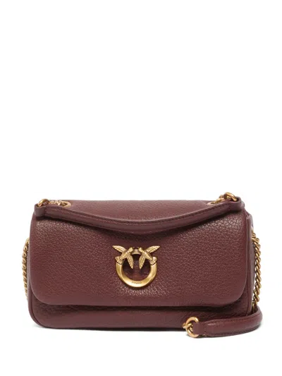 Pinko Love Birds Leather Shoulder Bag In Brown