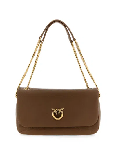 Pinko Love Birds Leather Shoulder Bag In Brown