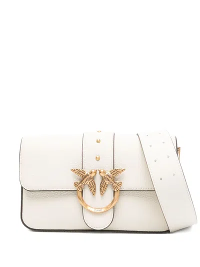 Pinko Love Birds Leather Shoulder Bag In Neutral