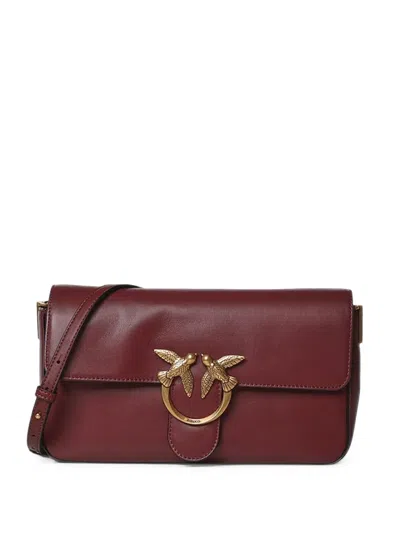 Pinko Love Birds Leather Shoulder Bag In Purple
