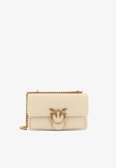 Pinko Love Birds Leather Shoulder Bag In Neutral