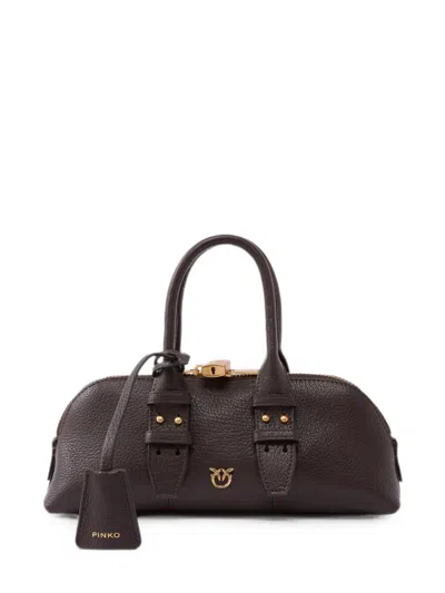 Pinko Love Birds Leather Tote Bag In Brown