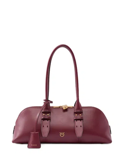 Pinko Love Birds Leather Tote Bag In Burgundy