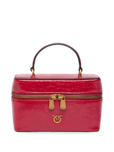 Pinko Love Birds Leather Tote Bag In Red