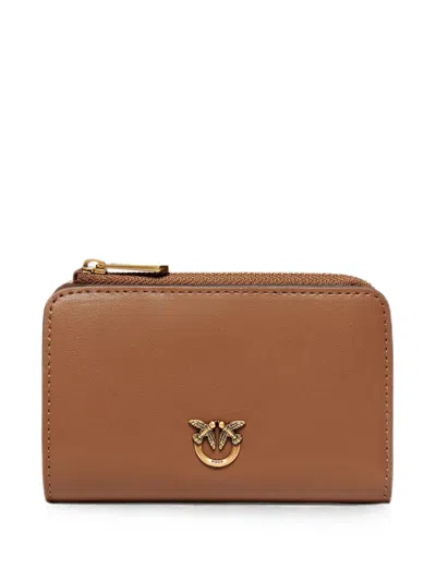 Pinko Love Birds Leather Wallet In Brown