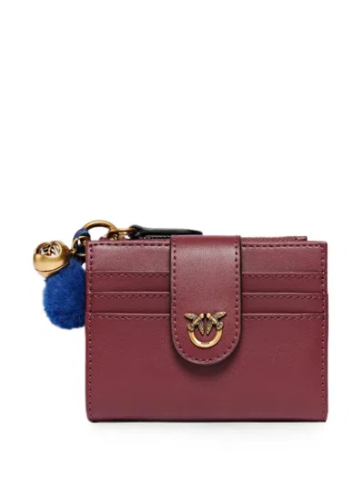 Pinko Love Birds Leather Wallet In Burgundy