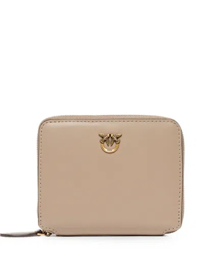 Pinko Love Birds Leather Wallet In Neutral