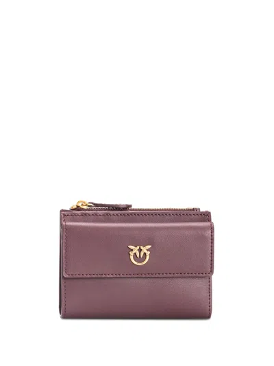 Pinko Love Birds Leather Wallet In Purple