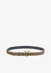 Pinko Love Birds Leopard Print Leather Belt In Animal Print