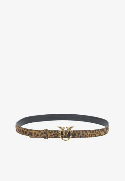 Pinko Love Birds Leopard Print Leather Belt In Animal Print