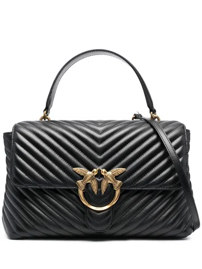Pinko Love-birds Logo Chevron-quilted Bag In Black