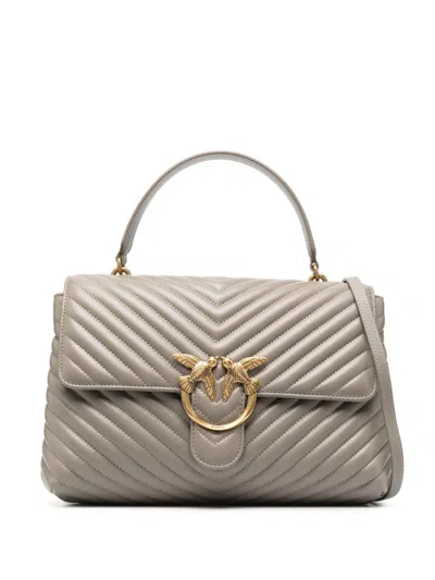 Pinko Love-birds Logo Chevron-quilted Bag In Nero-old Silver