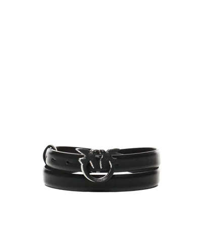 Pinko Love Birds Logo Engraved Belt In Black