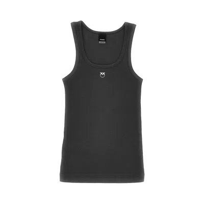 Pinko Love Birds Logo Ribbed Tank Top In Black
