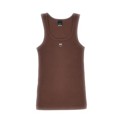 Pinko Love Birds Logo Ribbed Tank Top In Brown