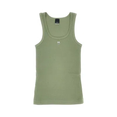 Pinko Love Birds Logo Ribbed Tank Top In Green