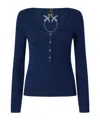 Pinko Love Birds-logo Ribbed Top In Blue