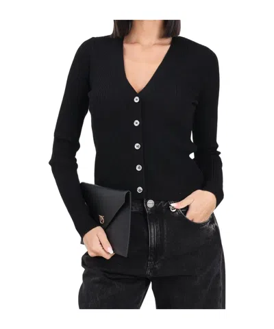 Pinko Love Birds Logo Rib-knit Cardigan In Black