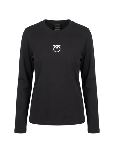 Pinko Toblino Love Birds Crewneck Long-sleeved T-shirt In Black