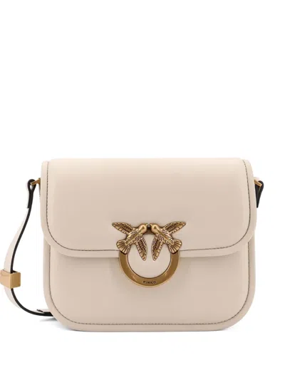 Pinko Love Birds Metal Leather Shoulder Bag In Neutral