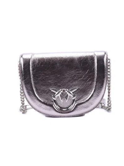 Pinko Love Birds Metallic Effect Shoulder Bag In Zzfb Silver