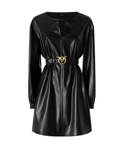 Pinko Short Black Leather-effect Dress In Multi