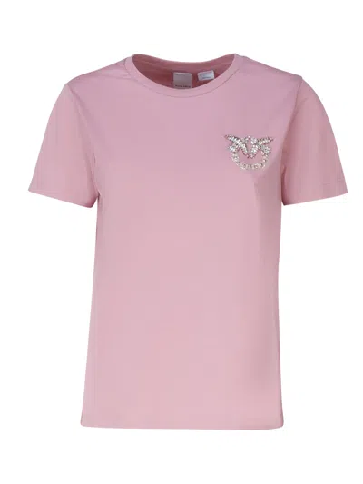 Pinko Love Birds Mini Logo Embroidery T-shirt In Pink