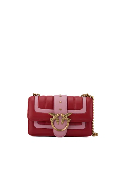 Pinko Love Birds Mini Two-tone Red/pink Quilted Bag In Burgundy