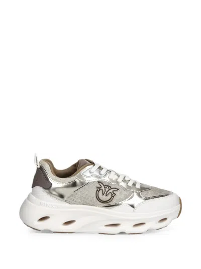 Pinko Love Birds Mirror-effect Sneakers In White