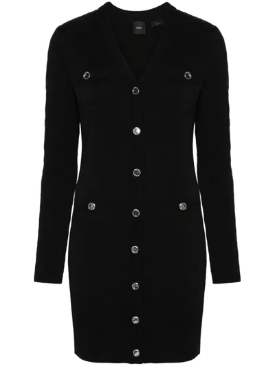 Pinko Long Sleeved Jacquard Knitted Dress In Black