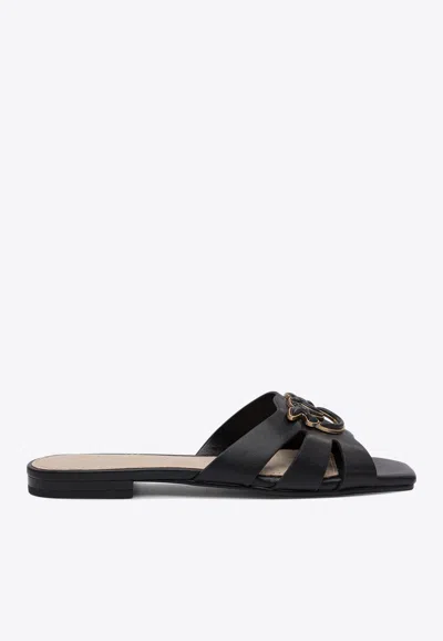 PINKO LOVE BIRDS NAPPA LEATHER FLAT SANDALS