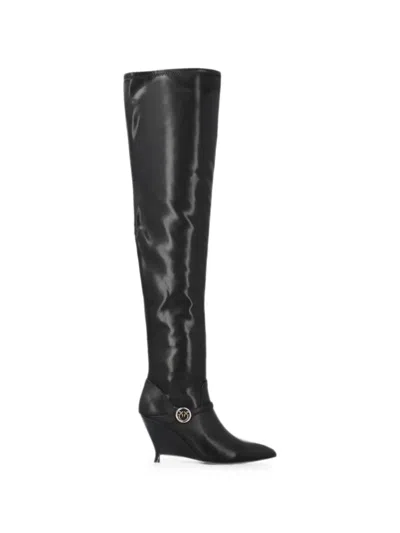 Pinko Love Birds Over-the-knee Leather Boots In Black