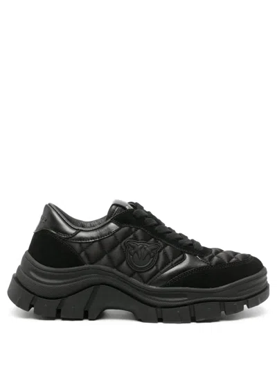 Pinko Love Birds-patch Quilted Sneakers In Black