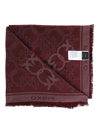 Pinko Love Birds Pattern Fringed Scarf In Burgundy
