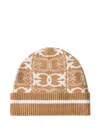 Pinko Love Birds-pattern Ribbed Beanie In Brown