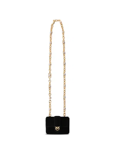 Pinko Love Birds Pearl-embellished Belt Bag In Black