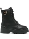 Pinko Leather Combat Boots With Metal Logo In Black