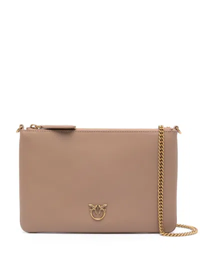 Pinko Love Birds-plaque Leather Crossbody Bag In Neutrals