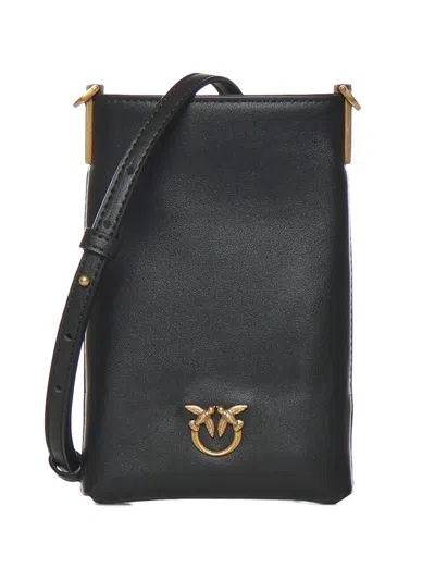 Pinko Love Birds-plaque Leather Phone Bag In Black