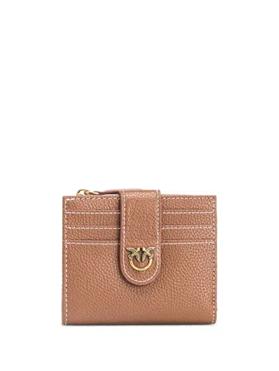 Pinko Love Birds-plaque Leather Wallet In Brown