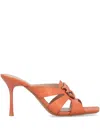 Pinko Nappa Leather Sandals With Heel And Bird Detail In Orange